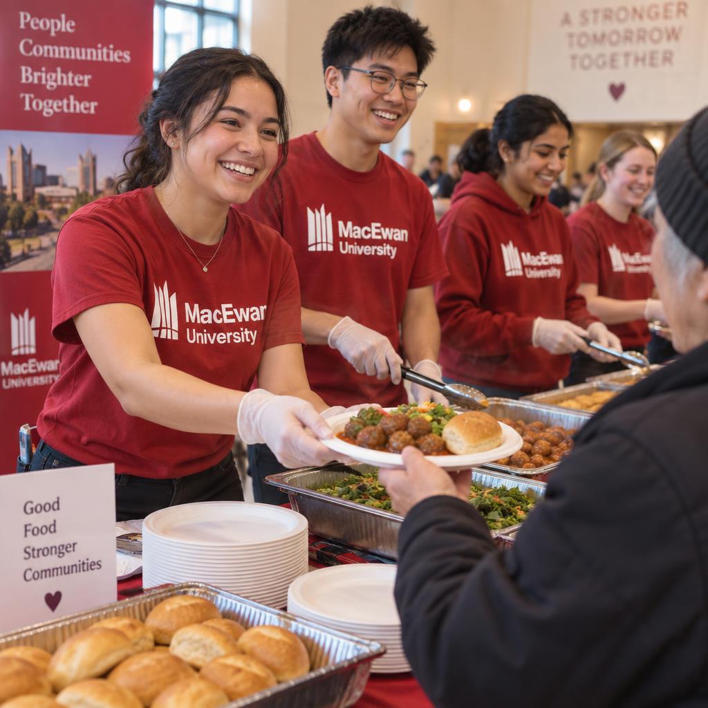 MacEwan Connect volunteers serving warm meals at a community event