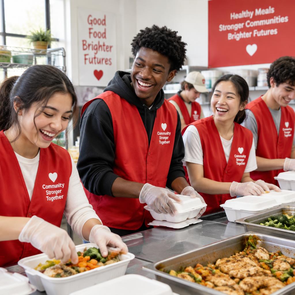 Youth Unlimited volunteers packing meals together